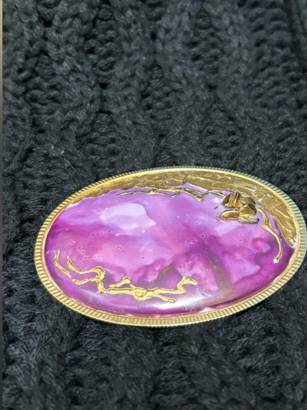 Purple Enamel Oval belt buckle with Gold Accents